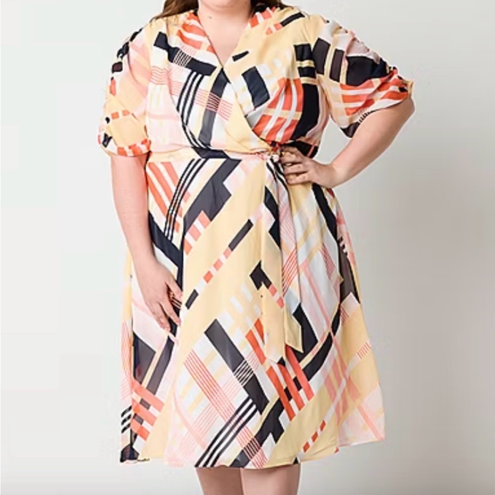 Liz Claiborne Yellow and Black Plaid Midi Dress- 22w